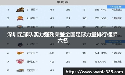 深圳足球队实力强劲荣登全国足球力量排行榜第六名